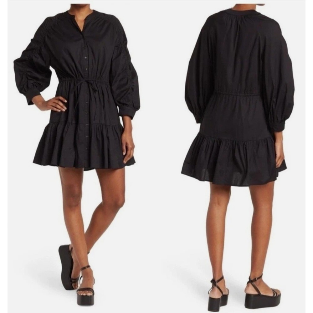 ASTR THE LABEL Ruched Sleeve Shirt Dress Tiered Tie Black XL Casual Party NWOT